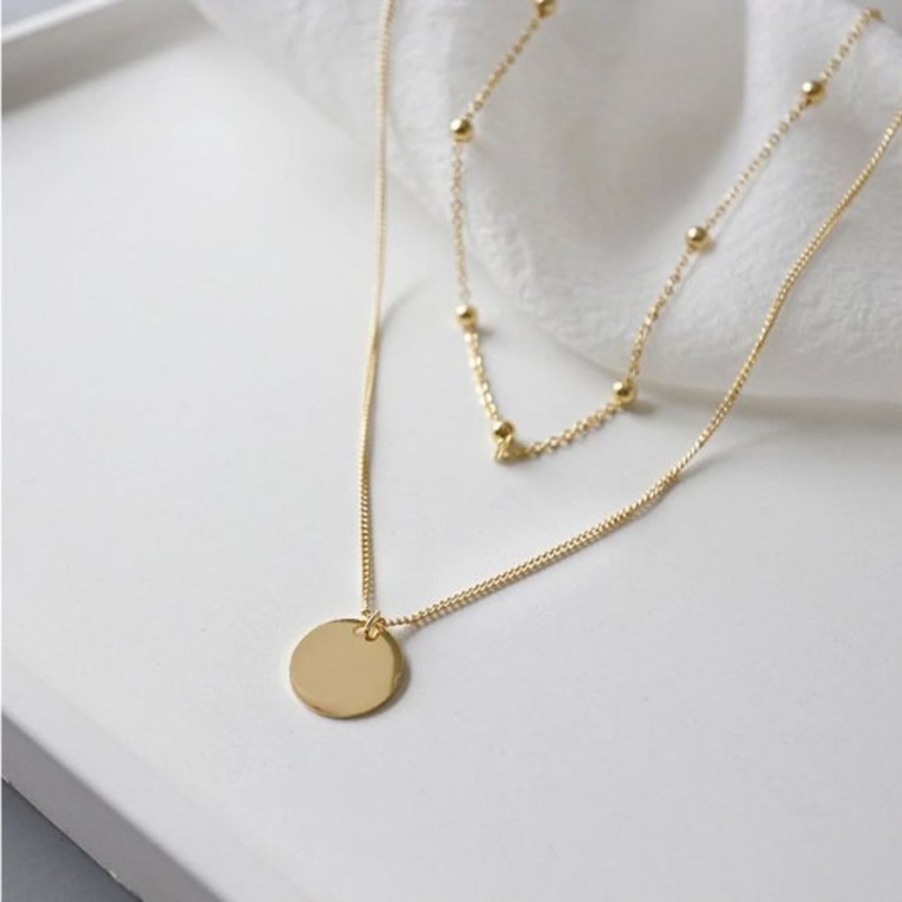 NEW Silver/Gold Double Layer Round Disc Pendant Necklace - Picture 4 of 4